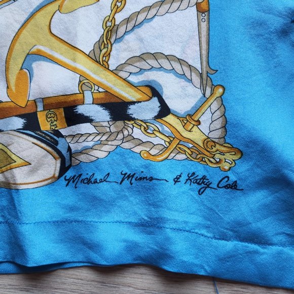 Vintage Michael Mims Kathy Cole Anchor Rope Silk Satin Top Long Sleeve Button - Picture 6 of 10